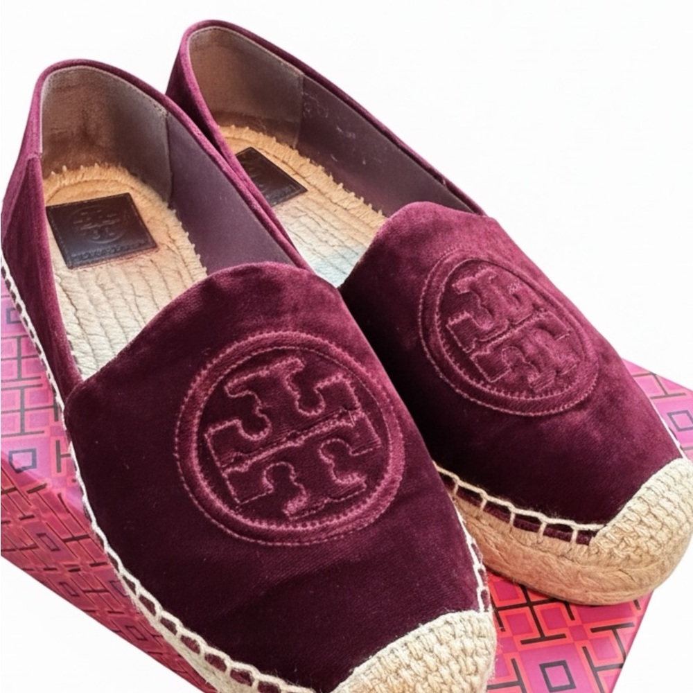 Tory Burch Black Cherry Velvet Platform Espadrille Size 8.5 - Picture 2 of 8